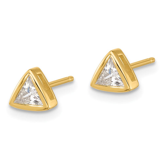 Yellow Gold-plated Sterling Silver 4mm CZ Triangle Post Earrings