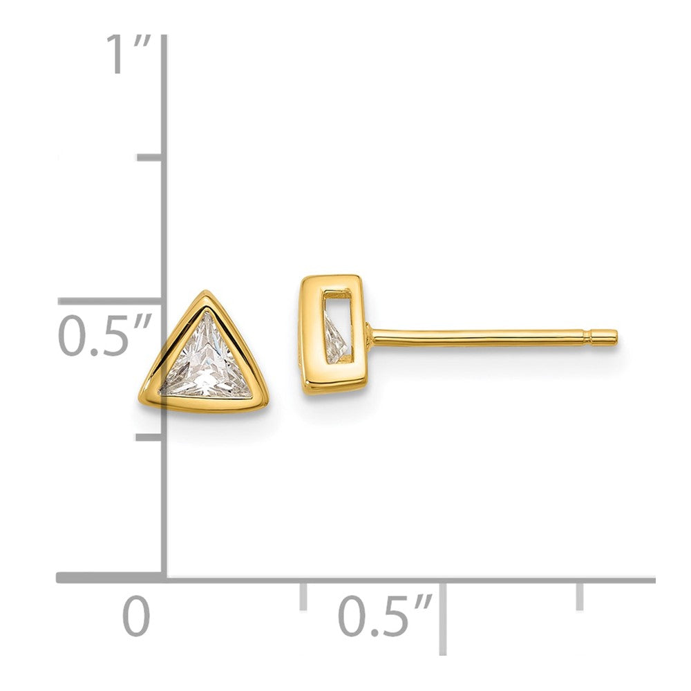 Yellow Gold-plated Sterling Silver 4mm CZ Triangle Post Earrings