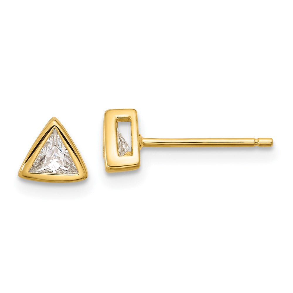 Yellow Gold-plated Sterling Silver 4mm CZ Triangle Post Earrings