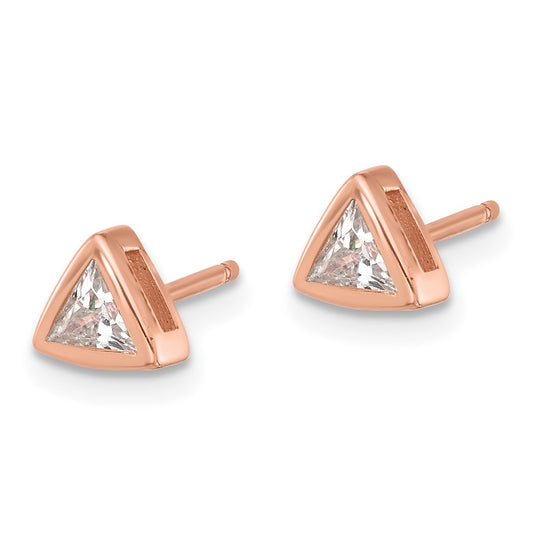 Rose Gold-plated Sterling Silver 4mm CZ Triangle Post Earrings