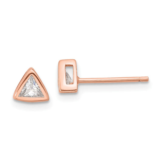 Rose Gold-plated Sterling Silver 4mm CZ Triangle Post Earrings