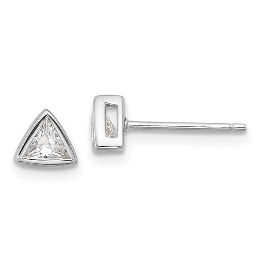 Rhodium-plated Sterling Silver 4mm CZ Triangle Post Earrings
