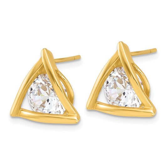 Yellow Gold-plated Sterling Silver Triangle CZ Post Earrings