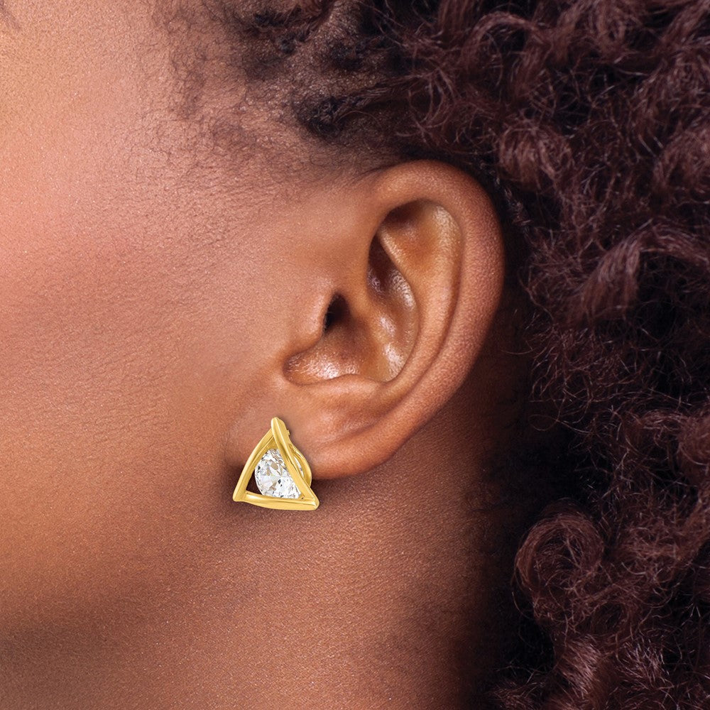 Yellow Gold-plated Sterling Silver Triangle CZ Post Earrings