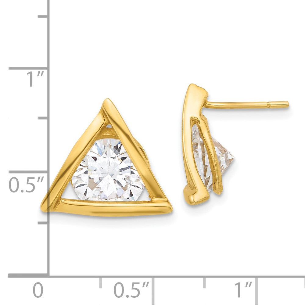 Yellow Gold-plated Sterling Silver Triangle CZ Post Earrings