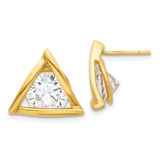 Yellow Gold-plated Sterling Silver Triangle CZ Post Earrings