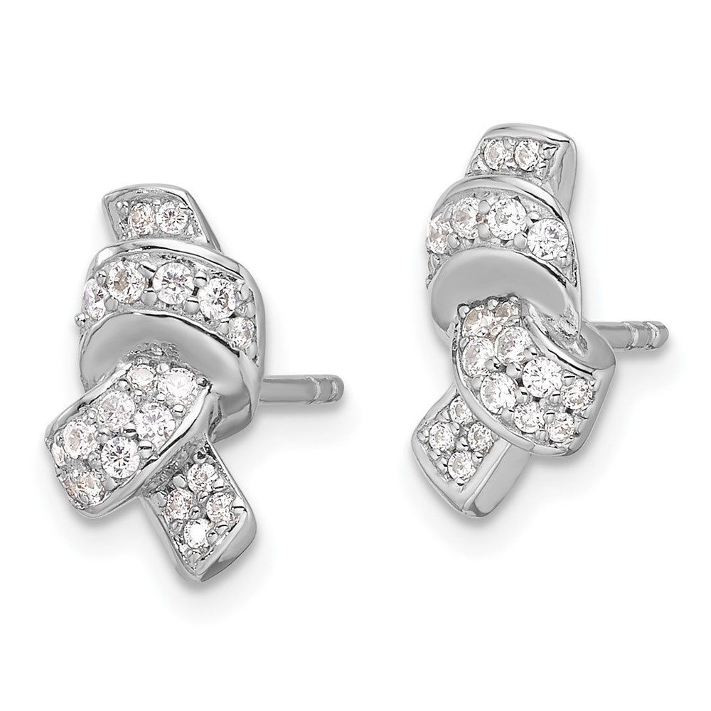 Rhodium-plated Sterling Silver CZ Knot Post Earrings