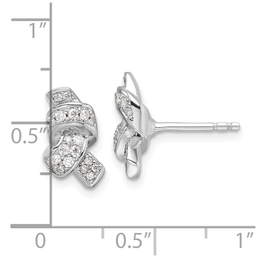 Rhodium-plated Sterling Silver CZ Knot Post Earrings