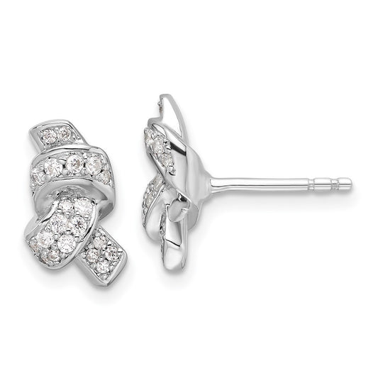 Rhodium-plated Sterling Silver CZ Knot Post Earrings