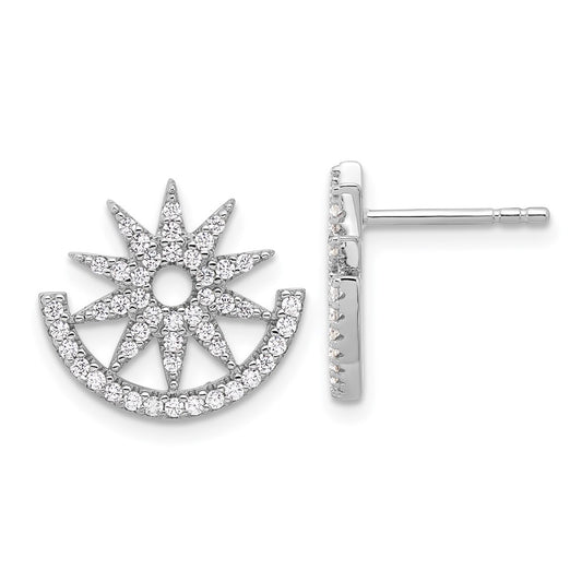 Rhodium-plated Sterling Silver Fancy CZ Star Post Earrings