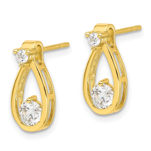 Yellow Gold-plated Sterling Silver CZ Teardrop Shape Post Earrings