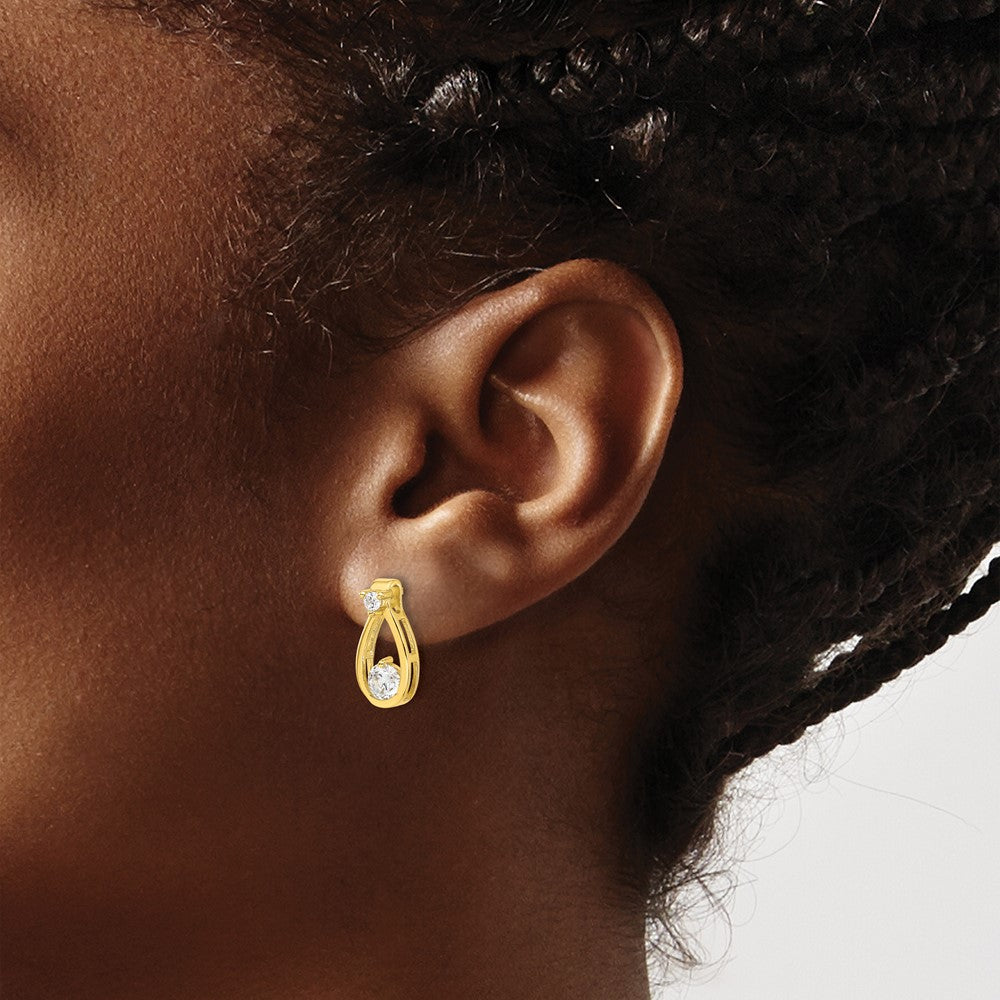 Yellow Gold-plated Sterling Silver CZ Teardrop Shape Post Earrings