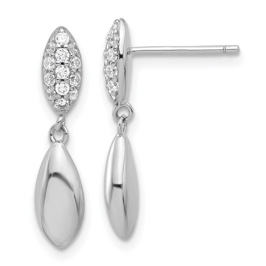 Rhodium-plated Sterling Silver CZ Post Dangle Earrings