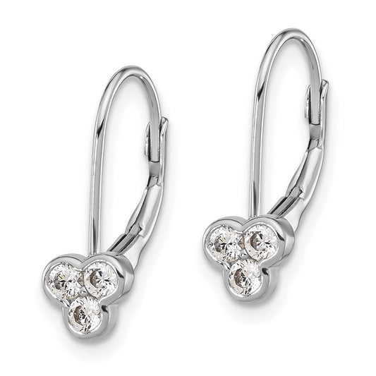 Rhodium-plated Sterling Silver CZ Leverback Earrings