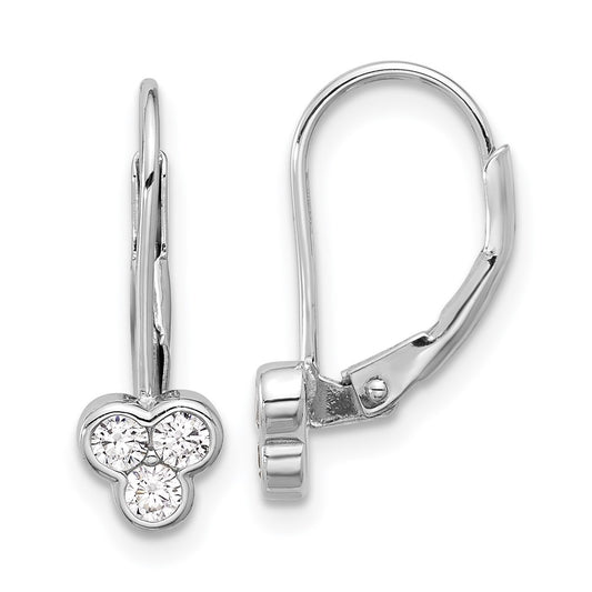 Rhodium-plated Sterling Silver CZ Leverback Earrings