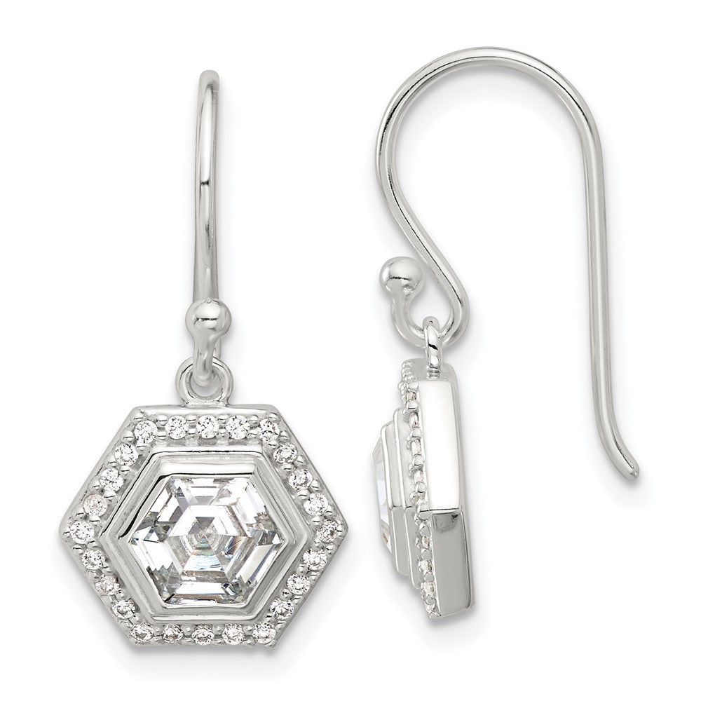 Sterling Silver E-coated with CZ Shepherd Hook Dangle Earrings