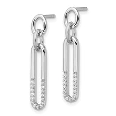 Rhodium-plated Sterling Silver CZ Dangle Link Post Earrings