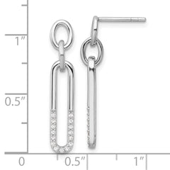 Rhodium-plated Sterling Silver CZ Dangle Link Post Earrings