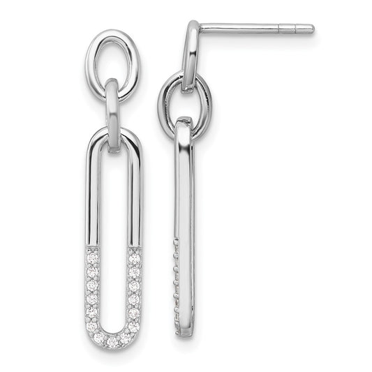 Rhodium-plated Sterling Silver CZ Dangle Link Post Earrings