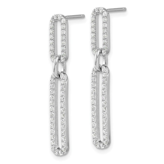 Rhodium-plated Sterling Silver Paperclip CZ Post Dangle Earrings