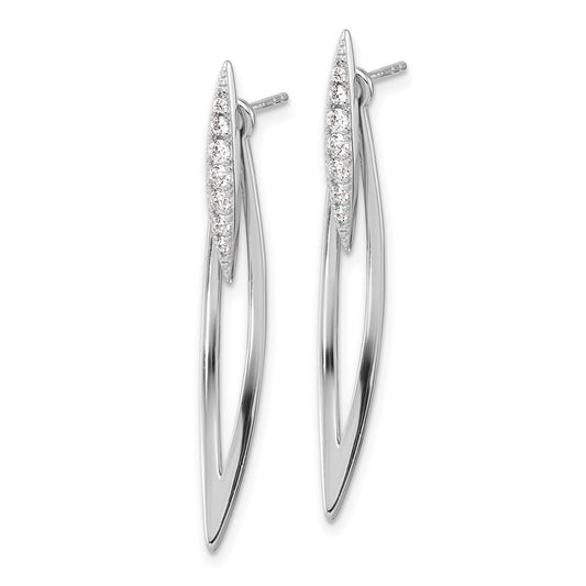 Rhodium-plated Silver CZ Double Curved Bar with Jacket Post Earrings