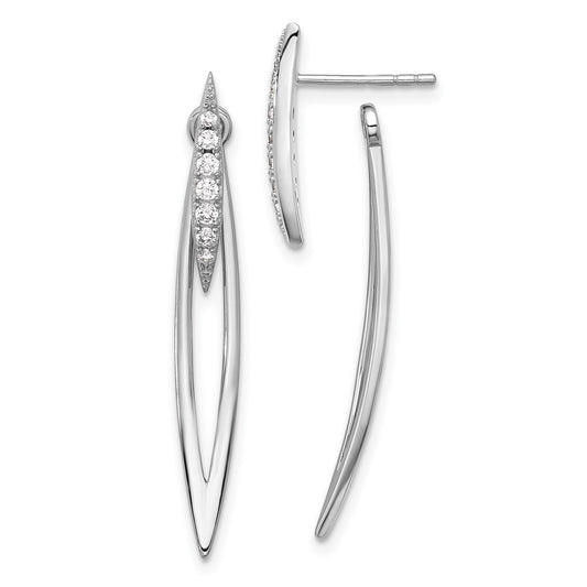 Rhodium-plated Silver CZ Double Curved Bar with Jacket Post Earrings