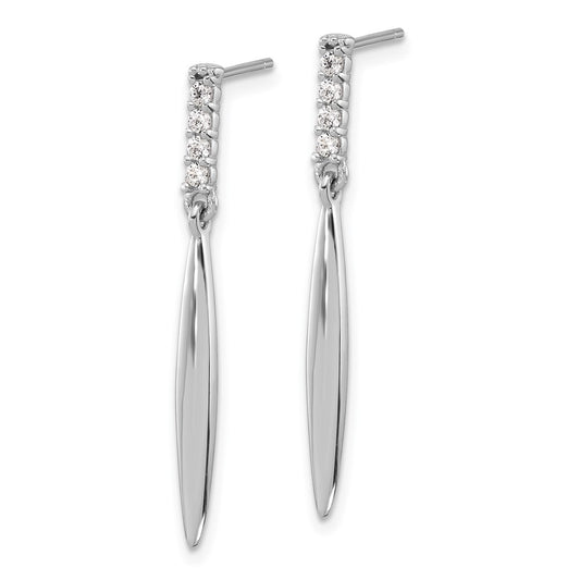 Rhodium-plated Sterling Silver Polished CZ Post Dangle Earrings