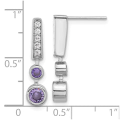 Rhodium-plated Sterling Silver Polished Purple CZ Post Earrings