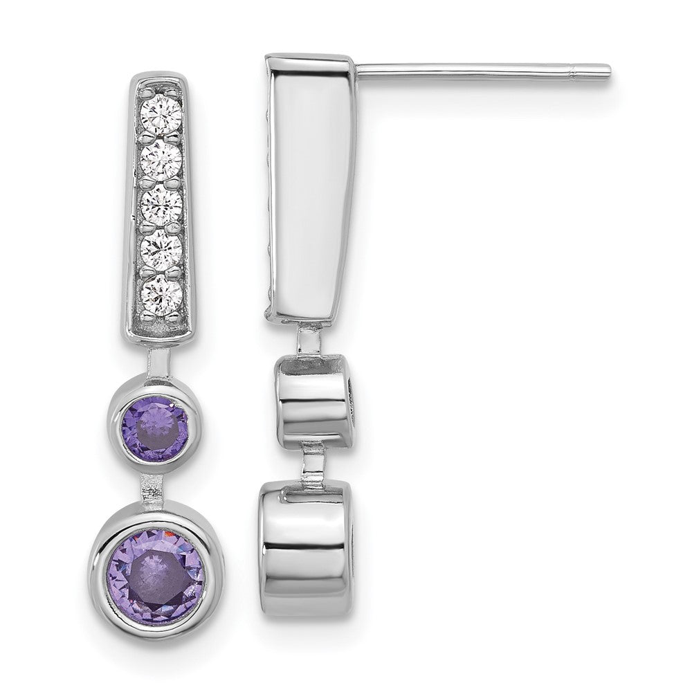 Rhodium-plated Sterling Silver Polished Purple CZ Post Earrings