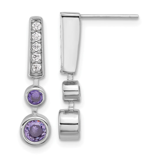 Rhodium-plated Sterling Silver Polished Purple CZ Post Earrings
