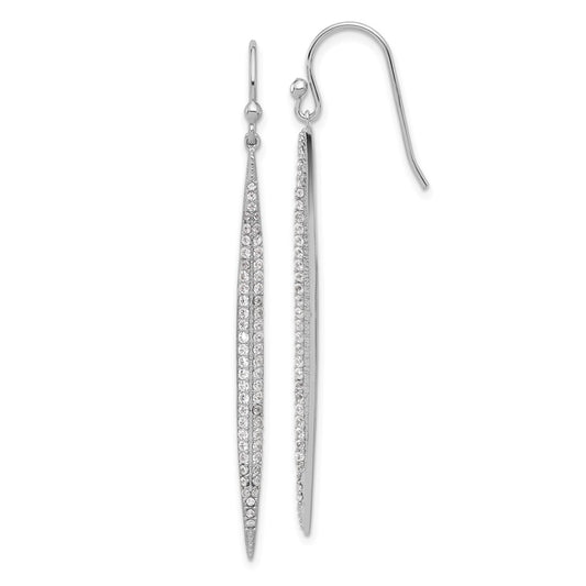 Rhodium-plated Sterling Silver CZ Shepherd Hook Dangle Earrings