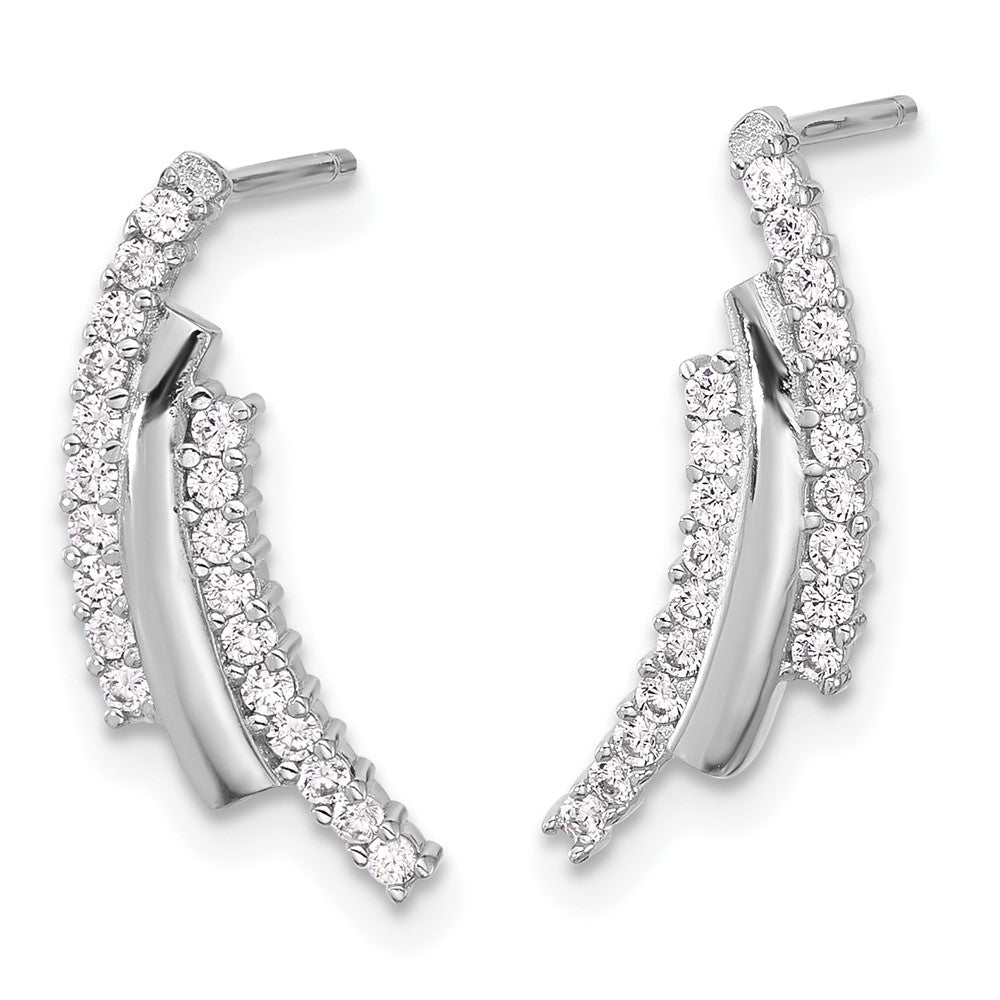 Rhodium-plated Sterling Silver Polished CZ Fancy Post Earrings