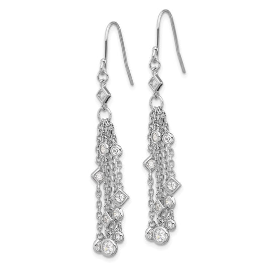 Rhodium-plated Sterling Silver Multi CZ Dangle Shepherd Hook Earrings