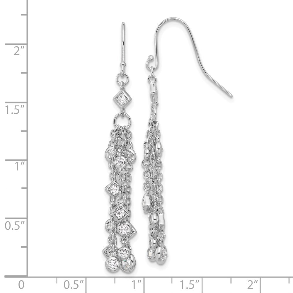 Rhodium-plated Sterling Silver Multi CZ Dangle Shepherd Hook Earrings