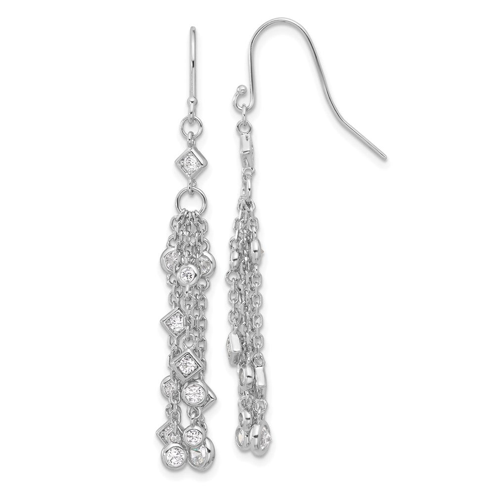 Rhodium-plated Sterling Silver Multi CZ Dangle Shepherd Hook Earrings