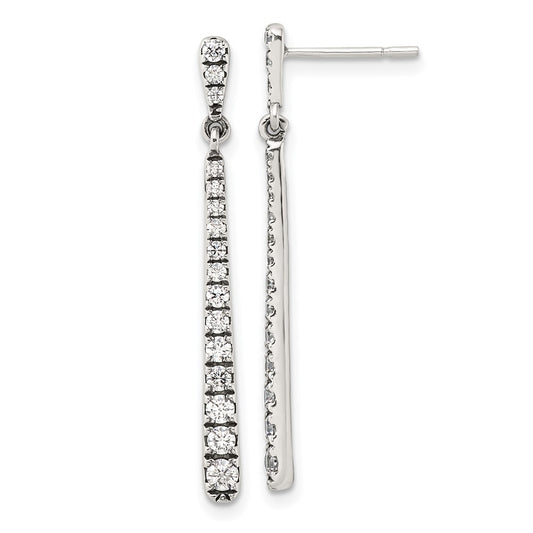 Sterling Silver Polished and Antiqued CZ Post Dangle Earrings