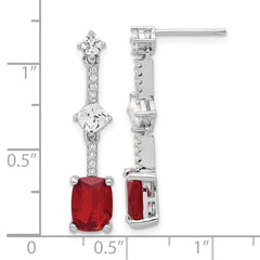 Rhodium-plated Sterling Silver Red and White CZ Post Dangle Earrings