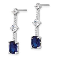 Rhodium-plated Sterling Silver Blue and White and CZ Post Dangle Earrings