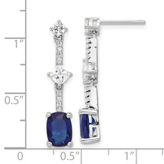 Rhodium-plated Sterling Silver Blue and White and CZ Post Dangle Earrings