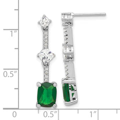 Rhodium-plated Sterling Silver Green and White CZ Post Dangle Earrings