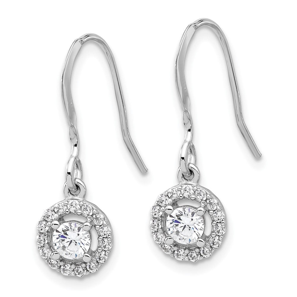 Sterling Silver Halo CZ Dangle Earrings