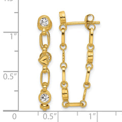 Yellow Gold-plated Sterling Silver Bezel CZ with Heart Post Dangle Earrings