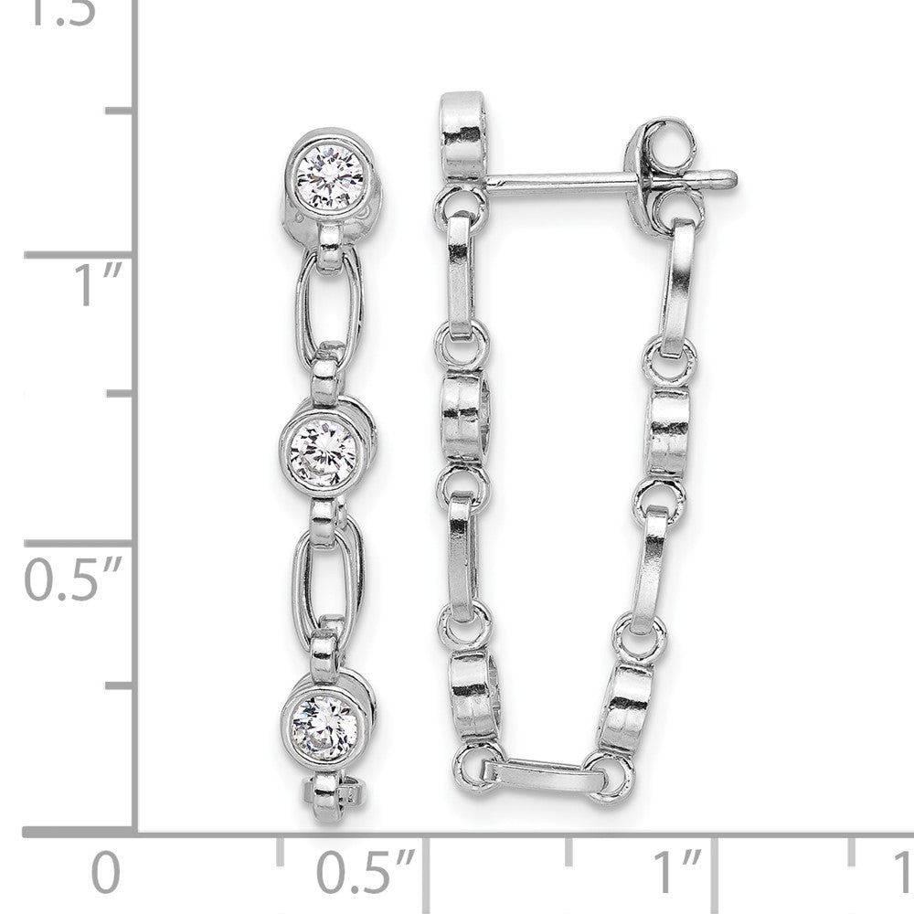 Rhodium-plated Sterling Silver Bezel CZ Post Dangle Earrings