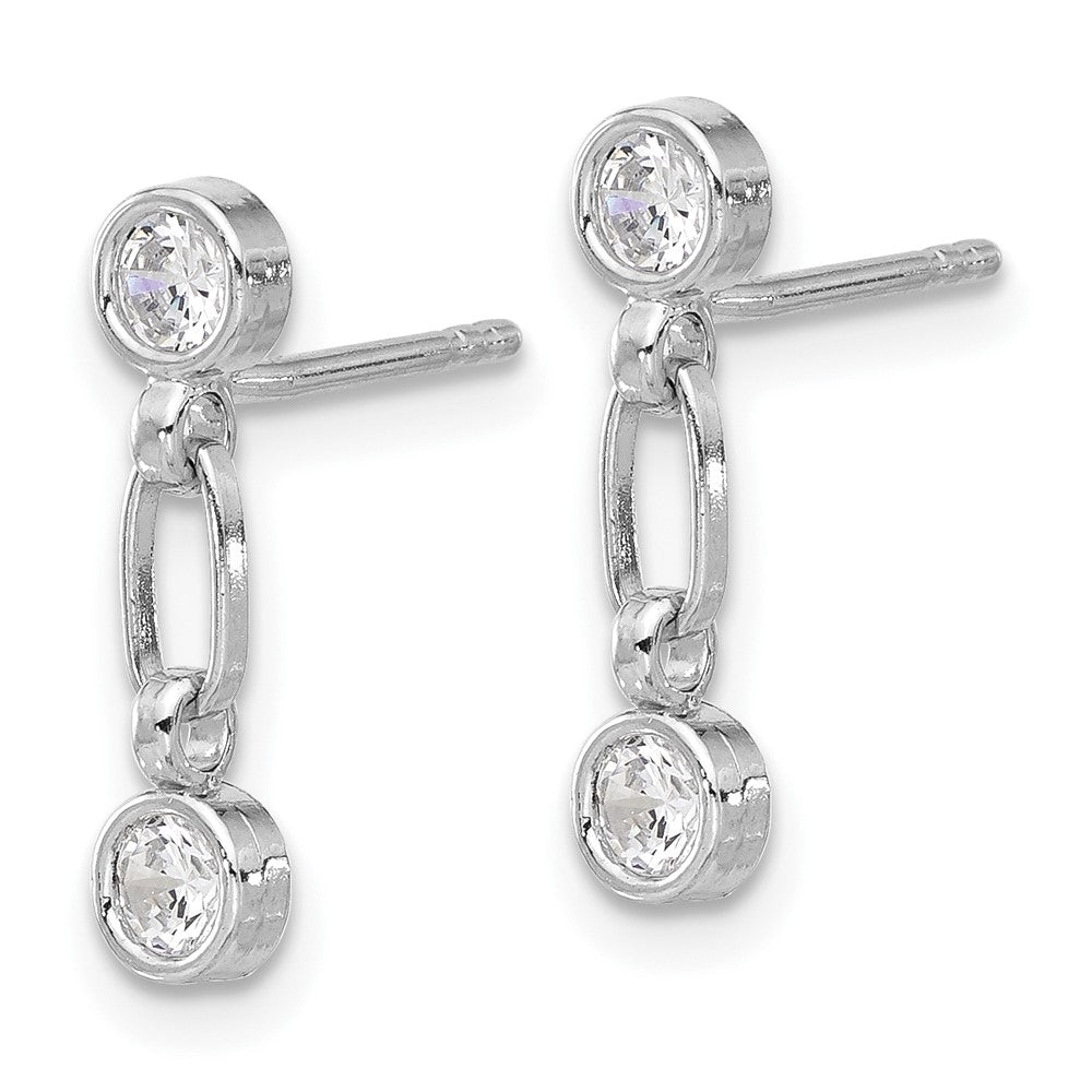 Rhodium-plated Sterling Silver Bezel CZ Post Dangle Earrings