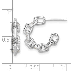 Rhodium-plated Sterling Silver CZ Link Design Post Hoop Earrings