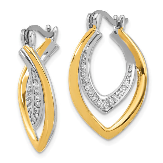 Rhodium-plated Sterling Silver Gold-tone Polished CZ Fancy Hoop Earrings