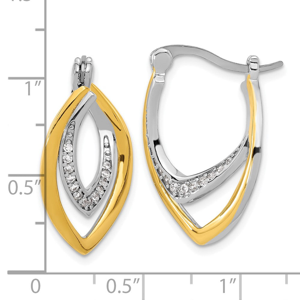 Rhodium-plated Sterling Silver Gold-tone Polished CZ Fancy Hoop Earrings