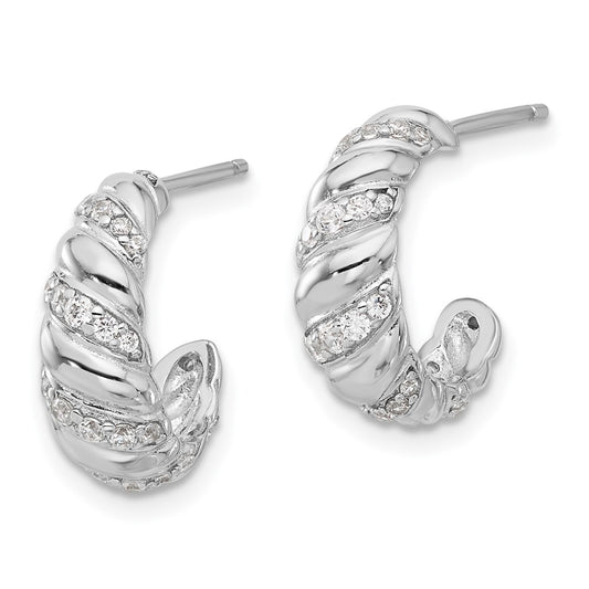 Rhodium-plated Sterling Silver CZ Post Hoop Earrings
