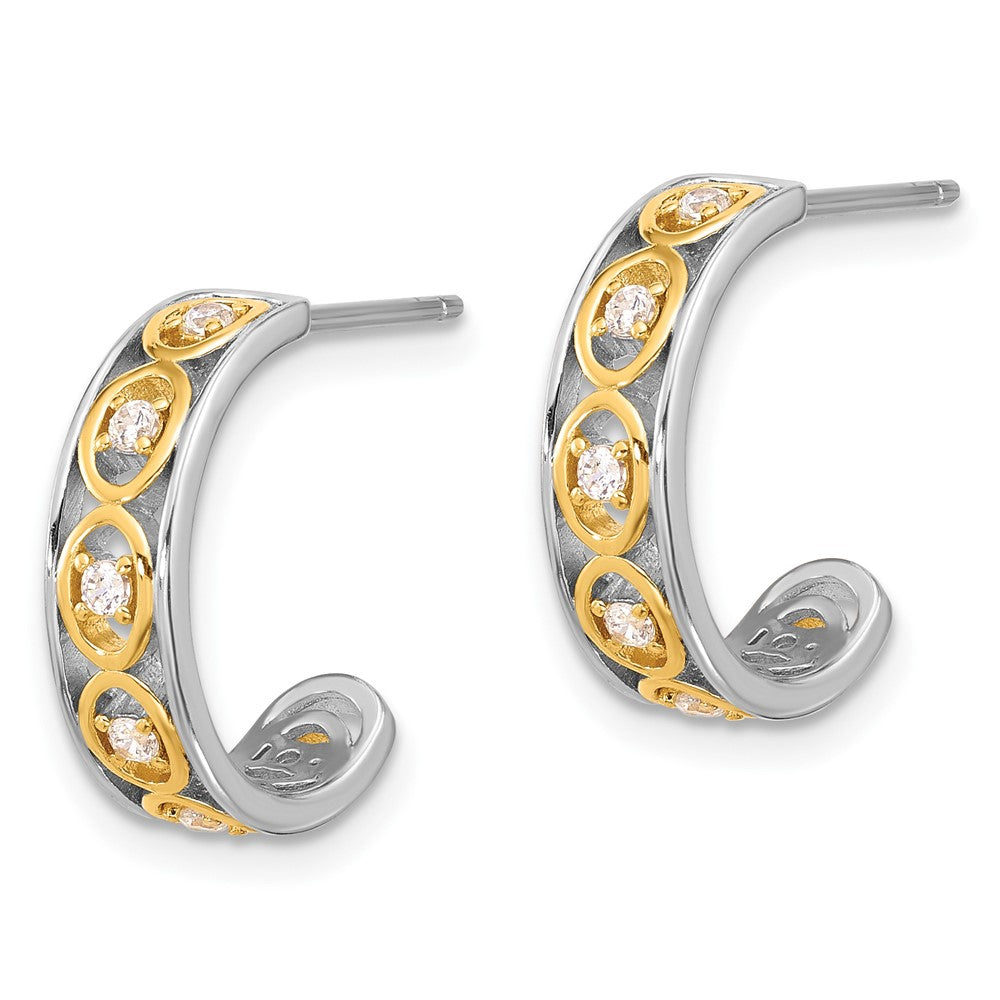 Yellow Gold-plated Sterling Silver Center CZ Post J-Hoop Earrings