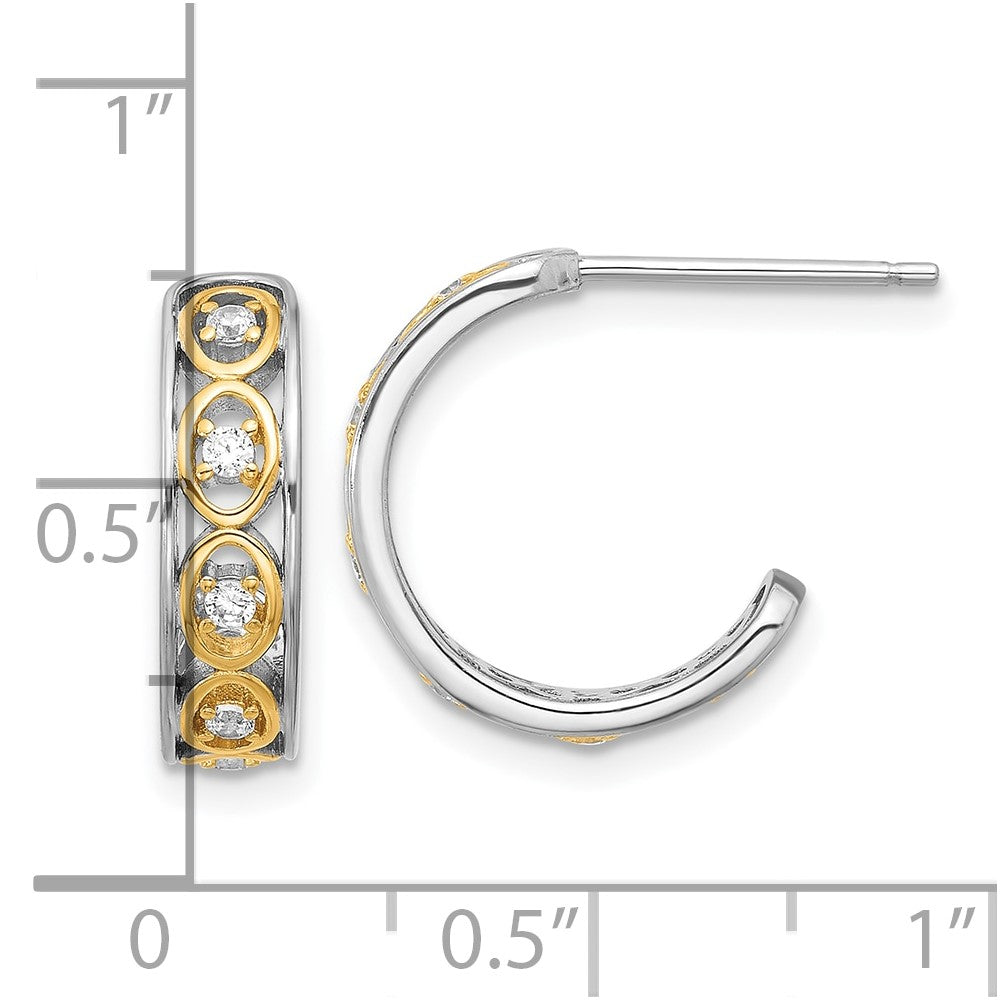 Yellow Gold-plated Sterling Silver Center CZ Post J-Hoop Earrings